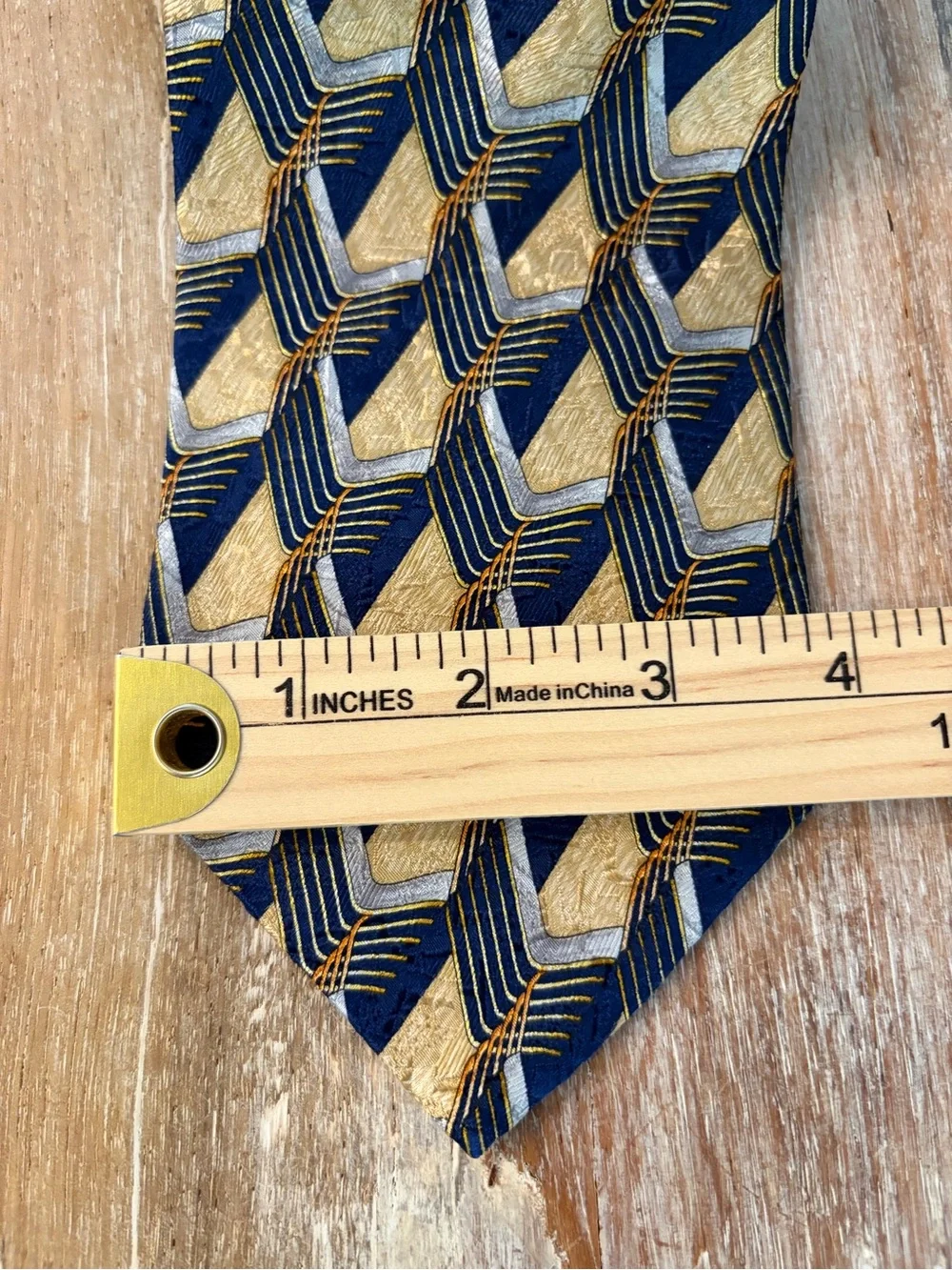 Ermenegildo Zegna 100% Silk “Disegno Esclusivo” Geometric Tie Navy Gold Italy